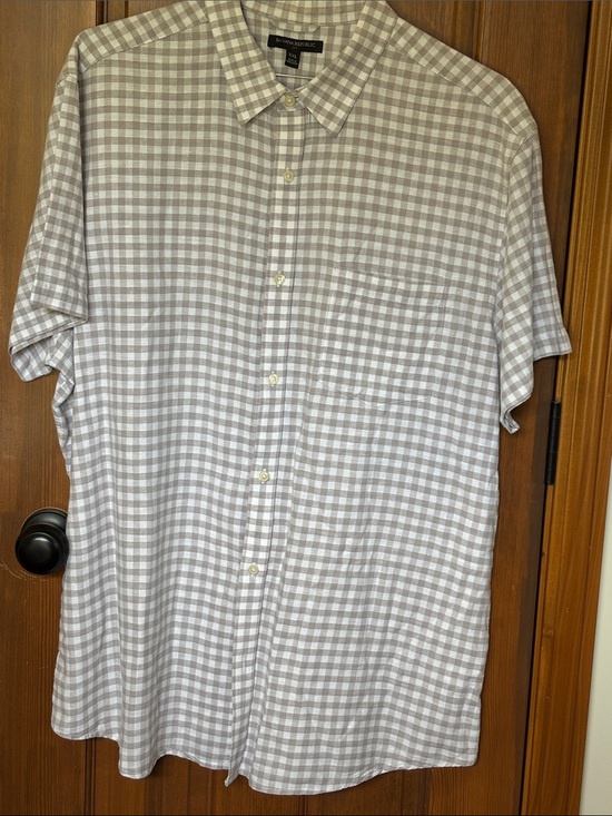 Banana Republic Other - Banana Republic Men's Short-Sleeve Checked Button-Up Shirt Light Tan/White XXL